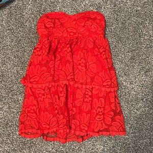 Red ish orange ish short dress with beautiful flower texture pattern